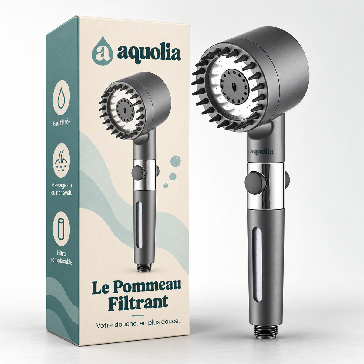 Le Pommeau Filtrant Aquolia et son coffret